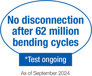 No disconnection after 62 million bending cycles